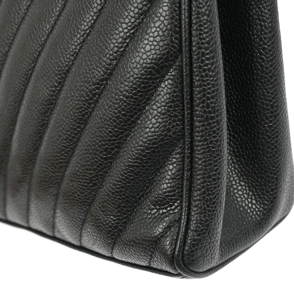 Chanel Vintage Zip Shoulder Bag Chevron Caviar Black Leather Shoulder Bag Bag