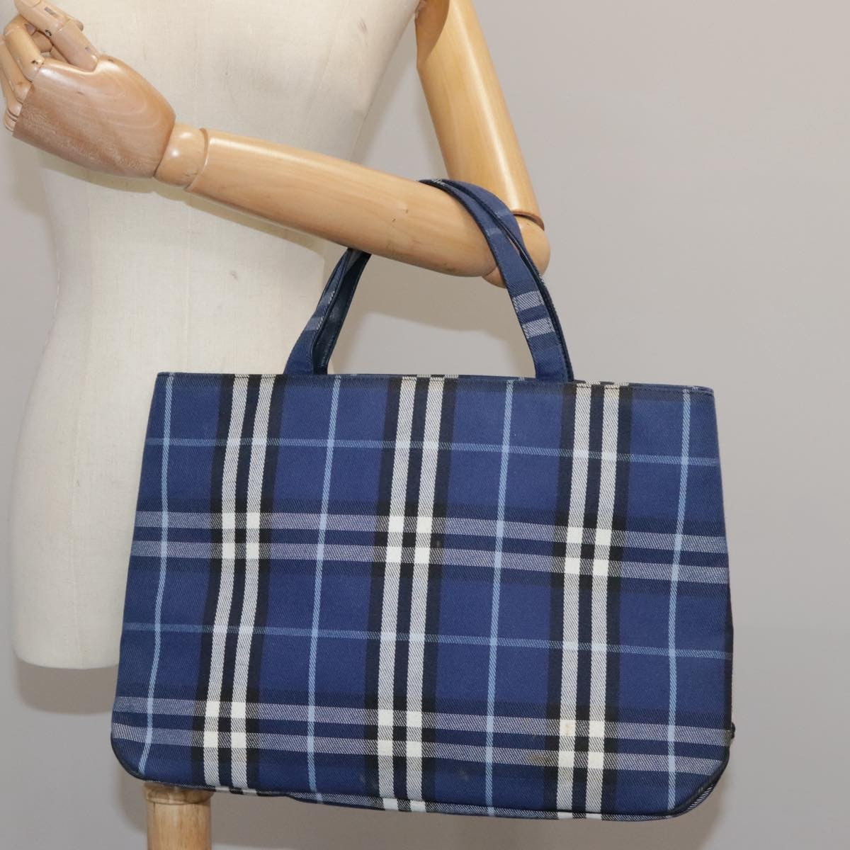 Burberry Nova Check Tote Canvas Check Pattern Blue Canvas Tote Bag