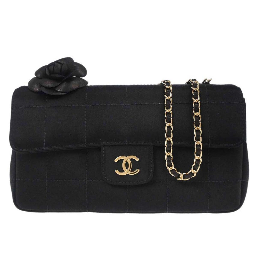 Chanel Chocolate Bar Flap Bag Quilted Satin Black Satin Shoulder Bag Bag