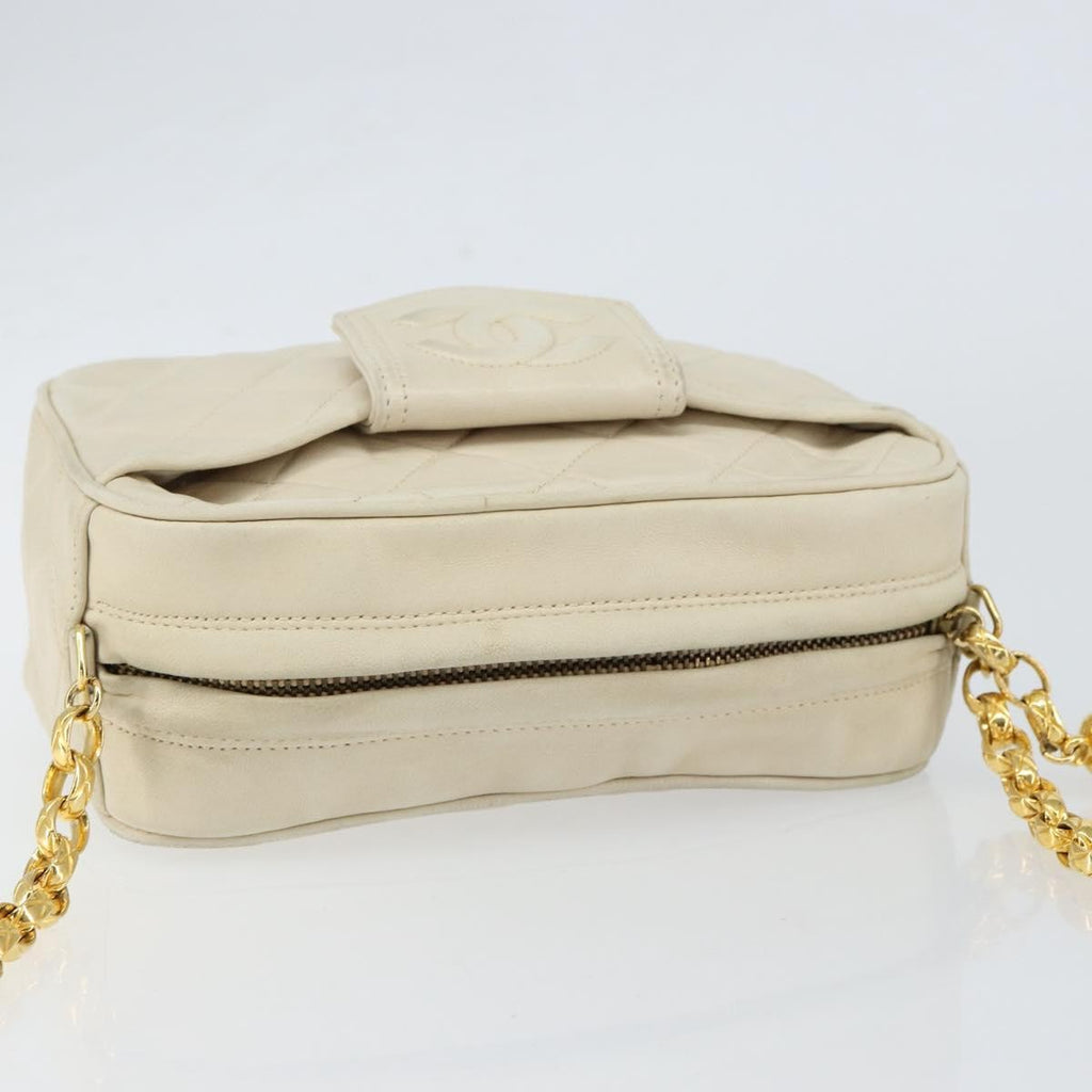 Chanel Vintage Front Pocket Camera Bag Quilted Lambskin Beige Leather Shoulder Bag Bag