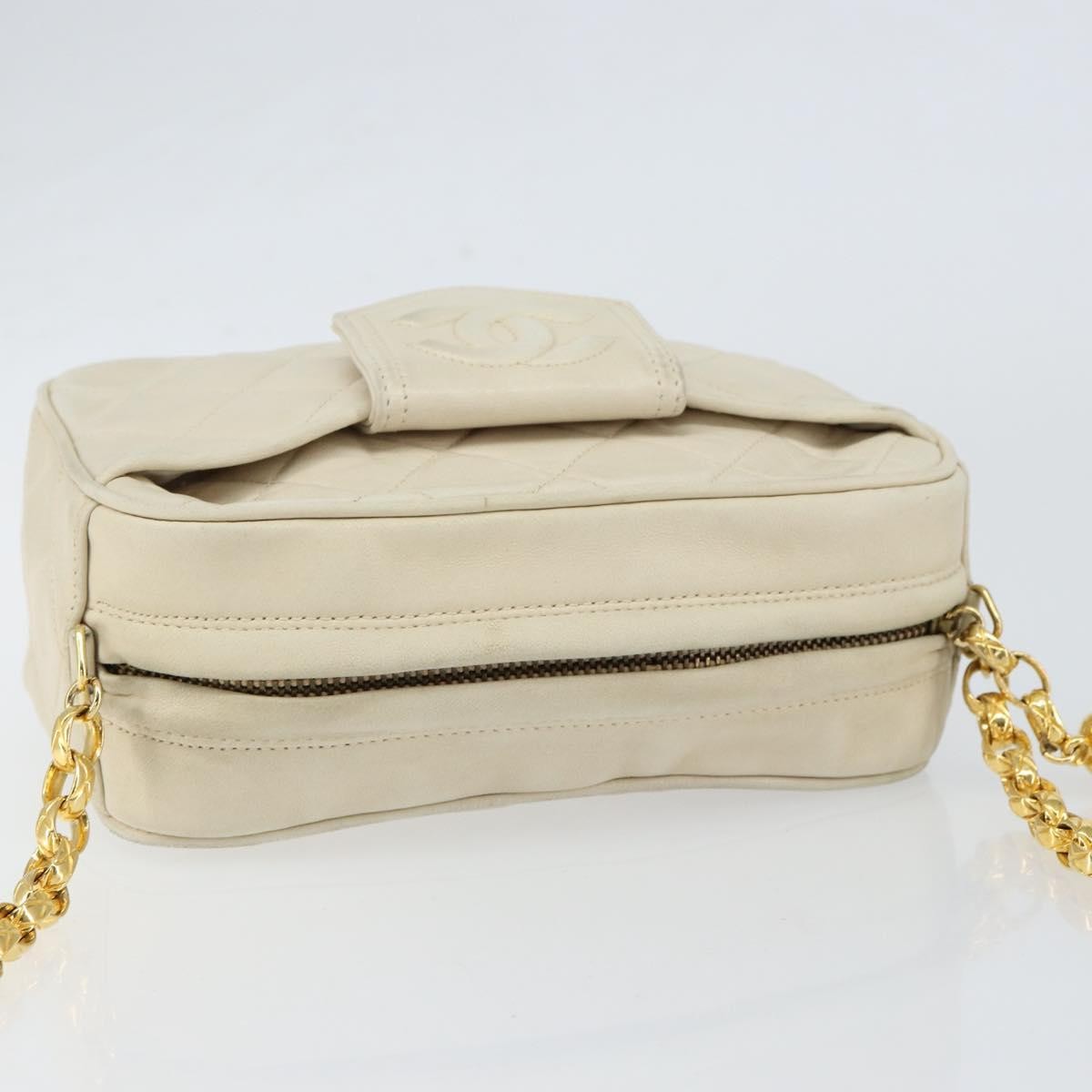 Chanel Vintage Front Pocket Camera Bag Quilted Lambskin Beige Leather Shoulder Bag Bag