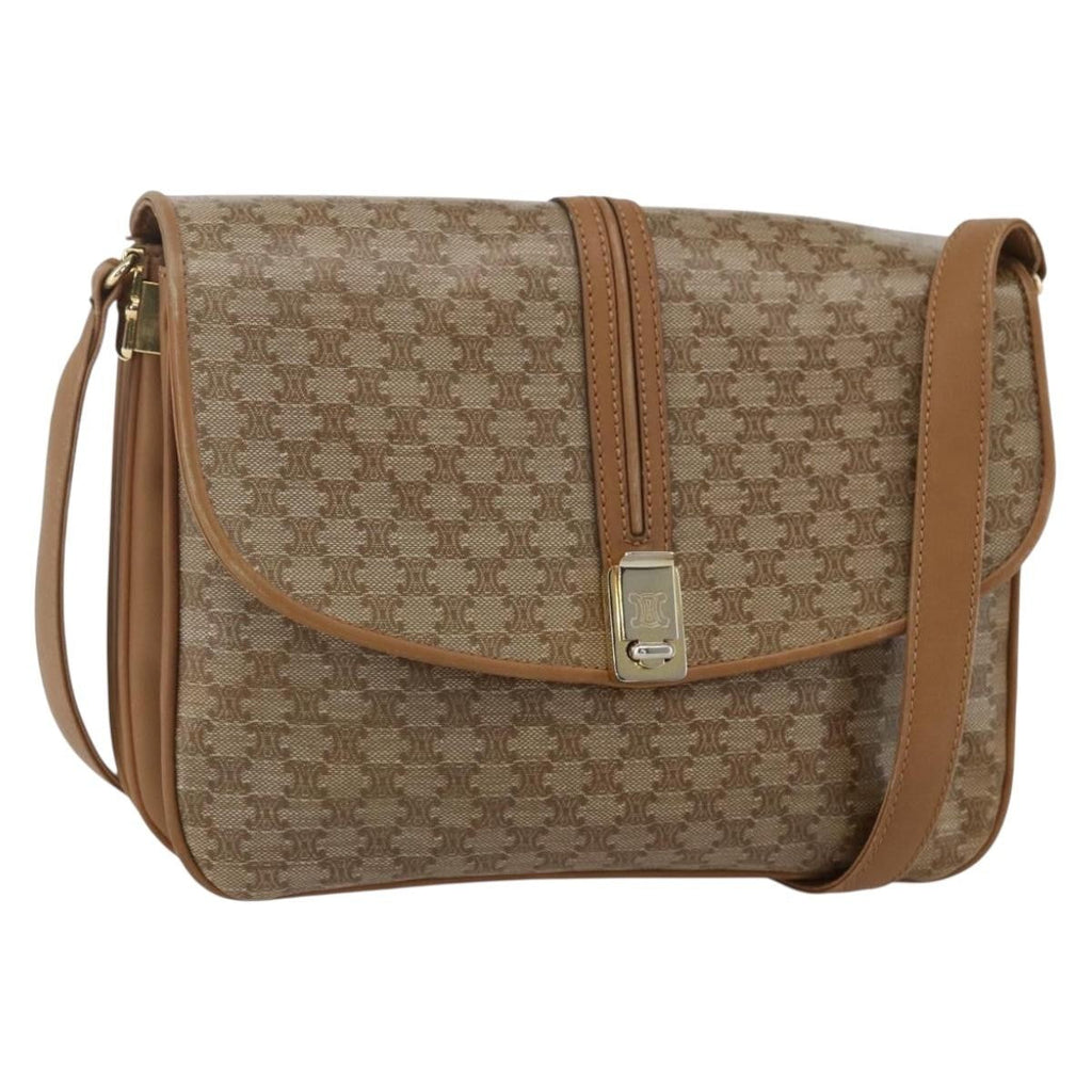 Celine Vintage Macadam Shoulder Bag Canvas And Leather Beige Canvas Shoulder Bag Bag