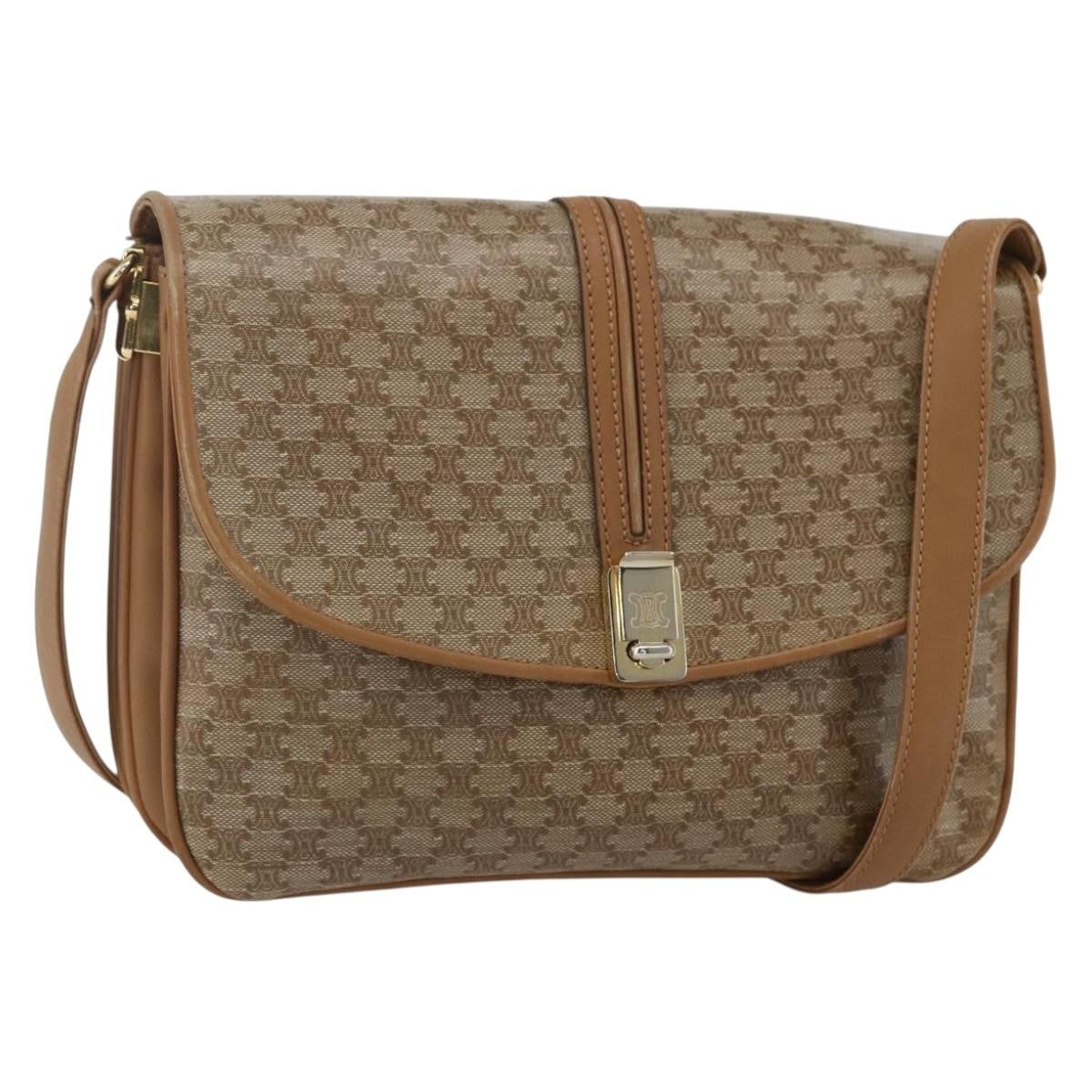 Celine Vintage Macadam Shoulder Bag Canvas And Leather Beige Canvas Shoulder Bag Bag