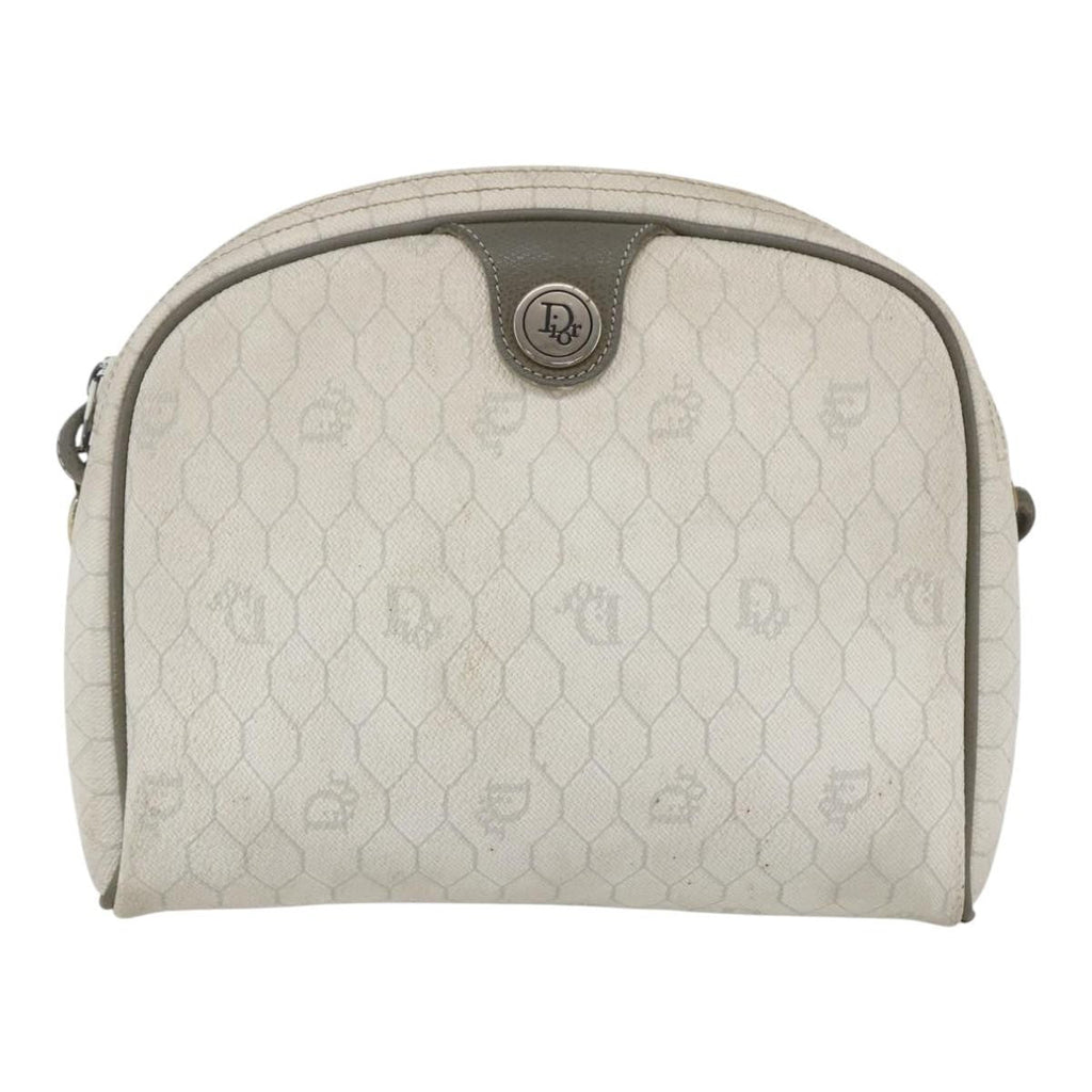 Christian Dior Vintage Honeycomb Shoulder Bag Canvas And Leather White Canvas Shoulder Bag Bag (Pre-Owned)