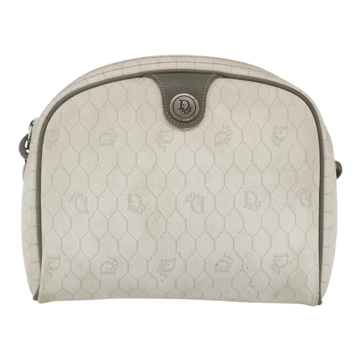 Christian Dior Vintage Honeycomb Shoulder Bag Canvas And Leather White Canvas Shoulder Bag Bag (Pre-Owned)