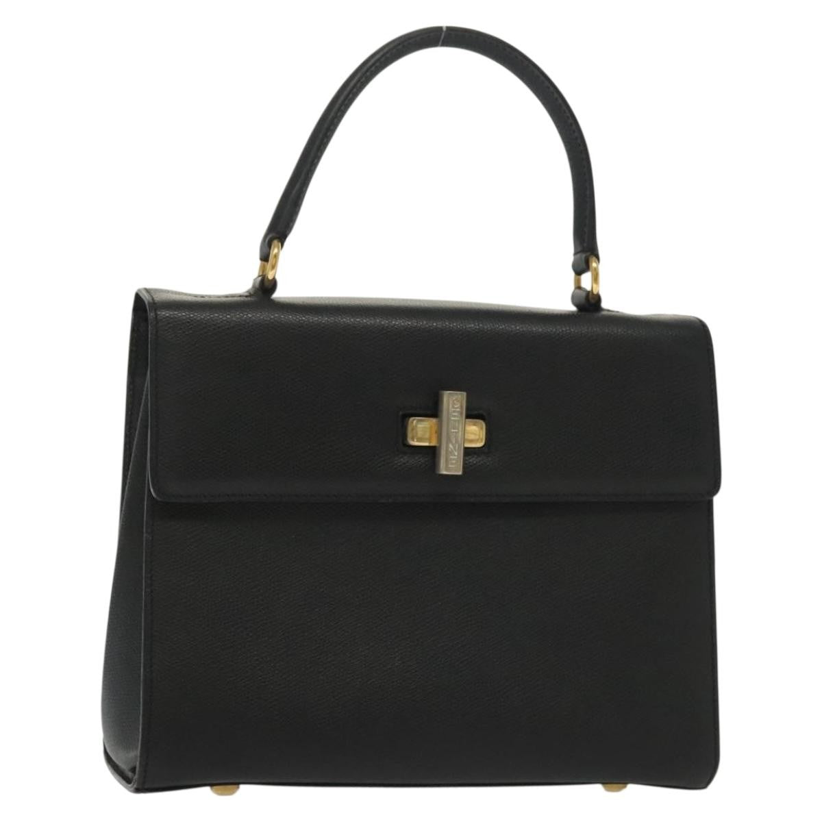 Celine Vintage Convertible Turnlock Top Handle Bag Leather Black Leather Bag