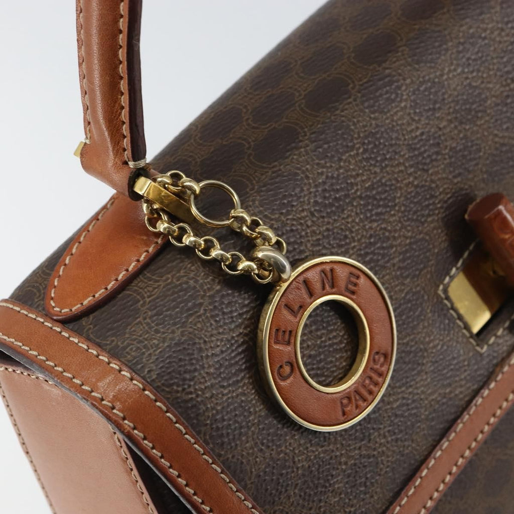 Celine Vintage Convertible Top Handle Bag Macadam Coated Canvas Brown Pvc Handbag