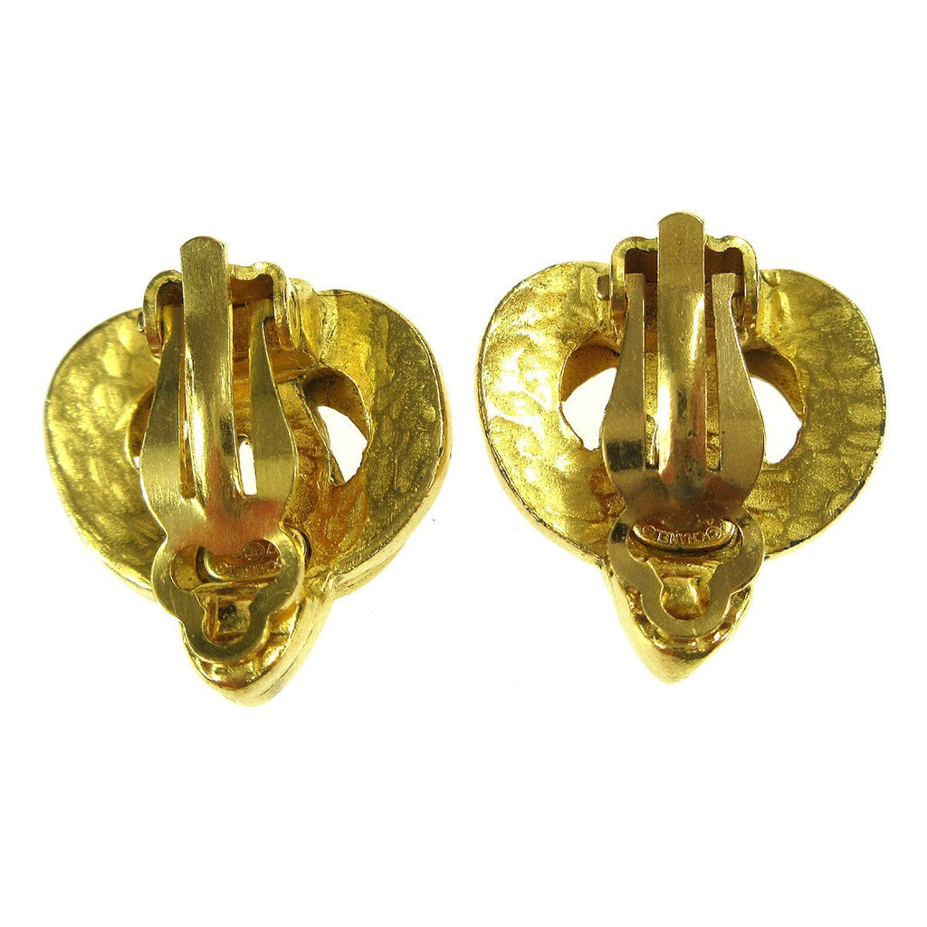 Chanel Vintage Cc Heart Clip-On Earrings Metal Gold Gold_Plated Earrings Jewelry