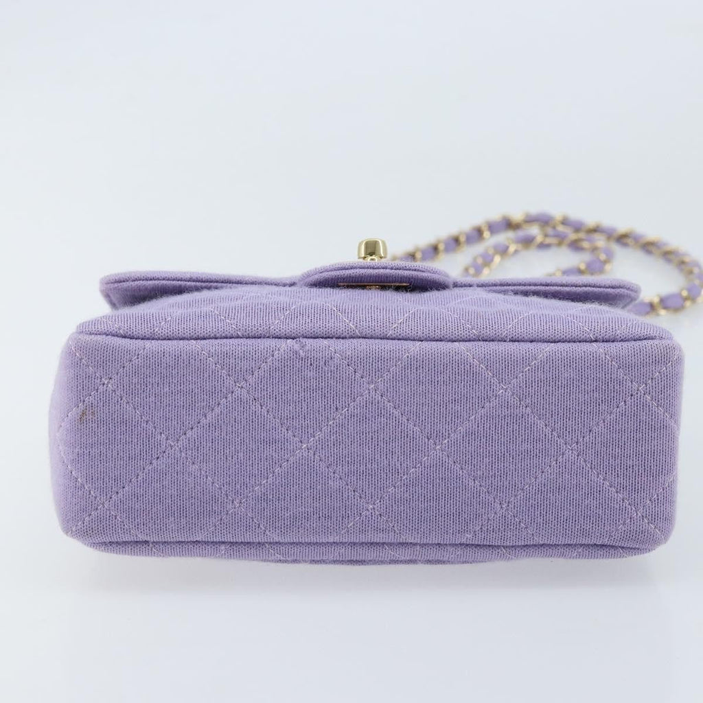 Chanel Square Classic Single Flap Bag Fabric Purple Cotton Crossbody Bag Bag