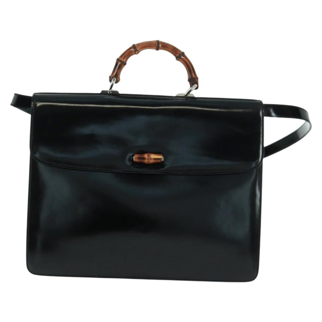 Gucci Vintage Bamboo Handle Bag Patent Leather Black Patent_Leather Handbag (Pre-Owned)