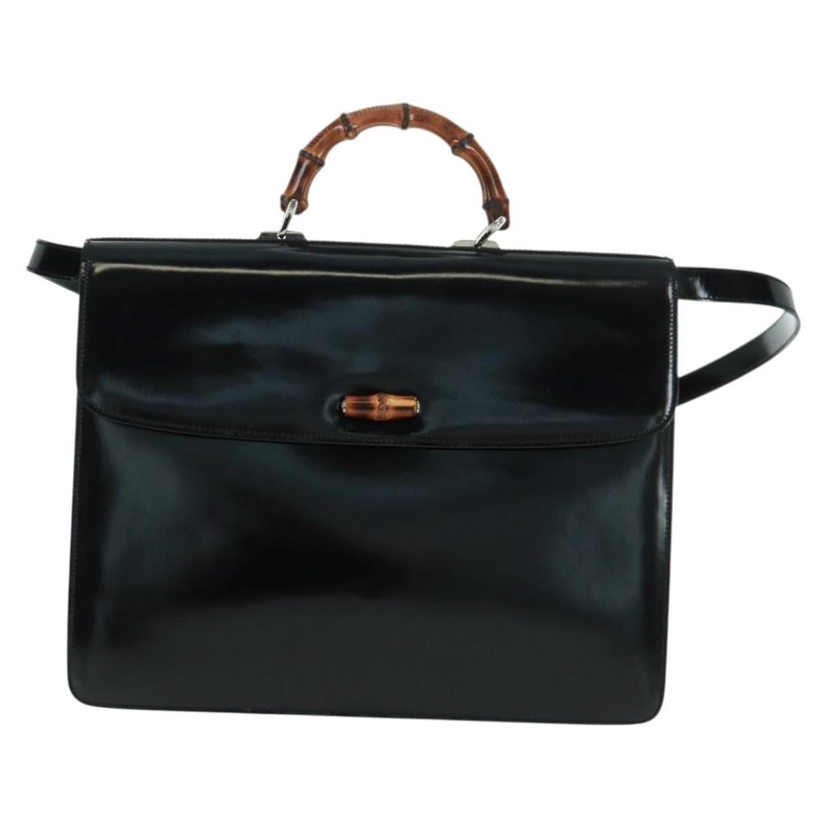 Gucci Vintage Bamboo Handle Bag Patent Leather Black Patent_Leather Handbag (Pre-Owned)
