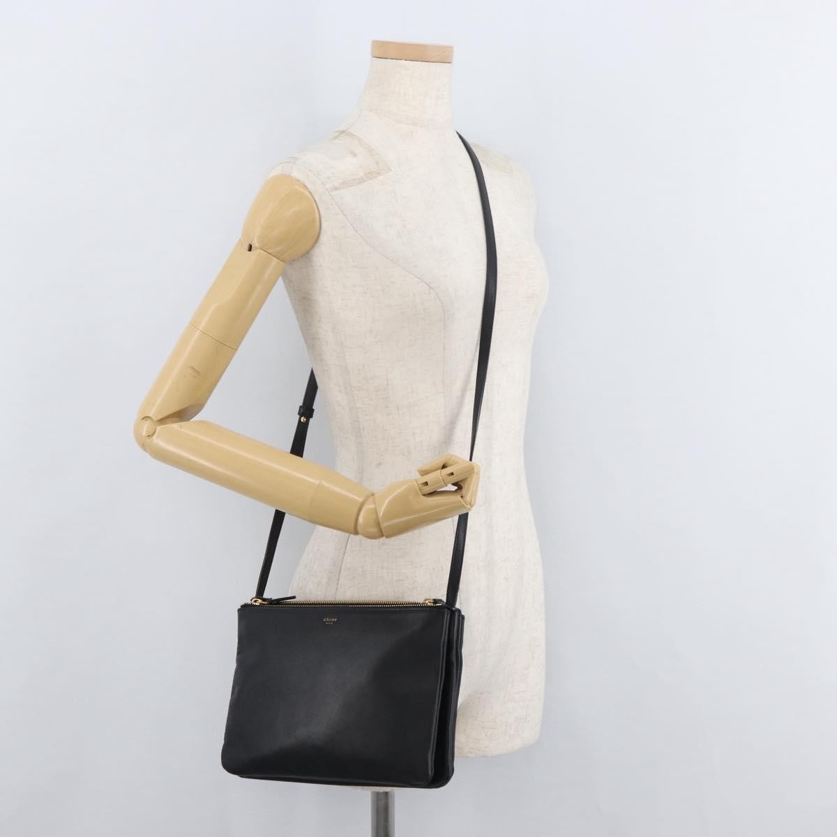 Celine Trio Crossbody Bag Leather Black Leather Shoulder Bag Bag