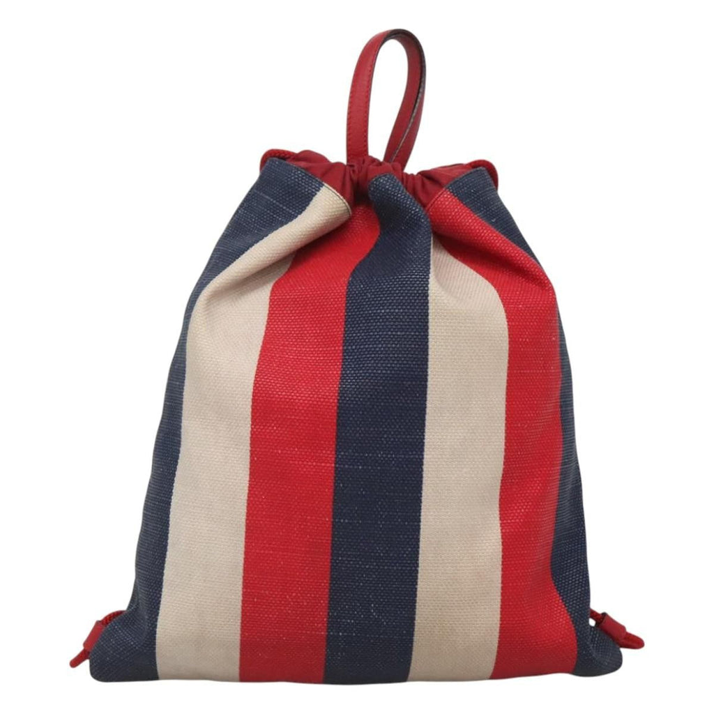 Gucci Logo Drawstring Backpack Striped Canvas Multicolour Canvas Backpack Bag (Pre-Owned)