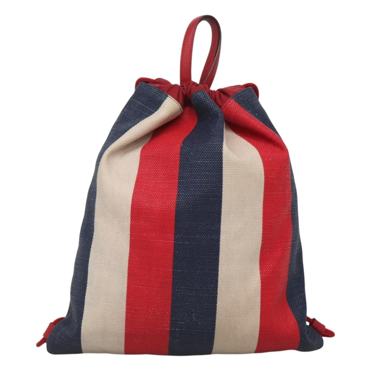 Gucci Logo Drawstring Backpack Striped Canvas Multicolour Canvas Backpack Bag (Pre-Owned)