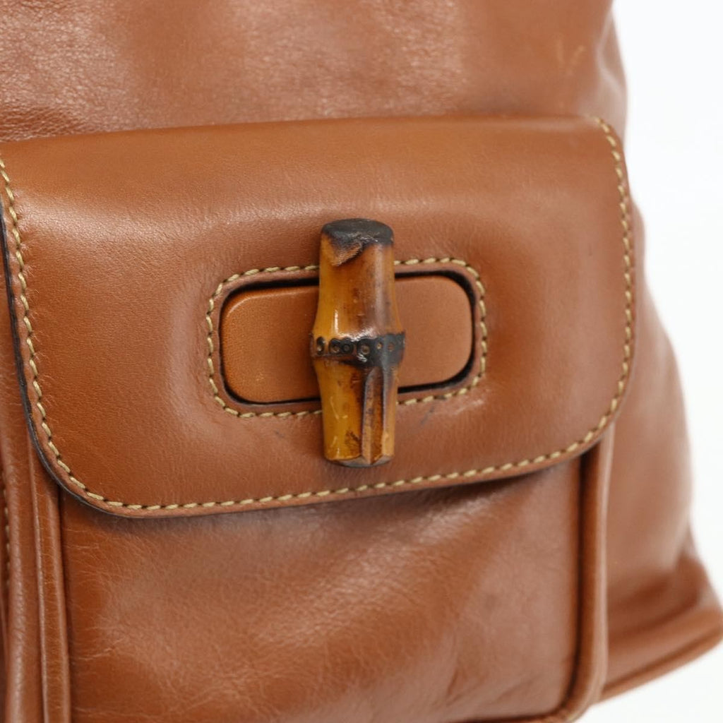 Gucci Vintage Bamboo Backpack Leather Brown Leather Backpack Bag (Pre-Owned)