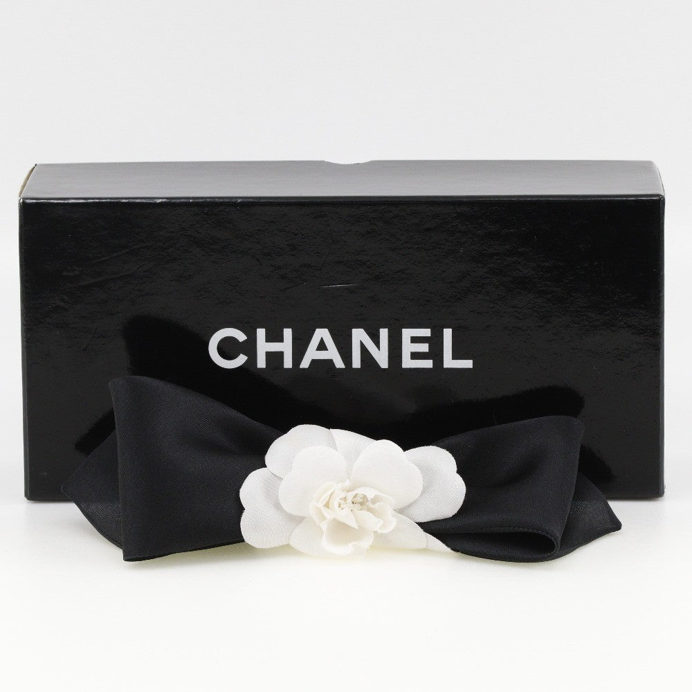 Chanel Camellia Ribbon Headband Silk Black Satin Head Accessory Accessory
