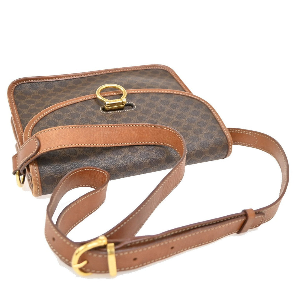 Celine Vintage Macadam Shoulder Bag Canvas And Leather Brown Canvas Shoulder Bag Bag