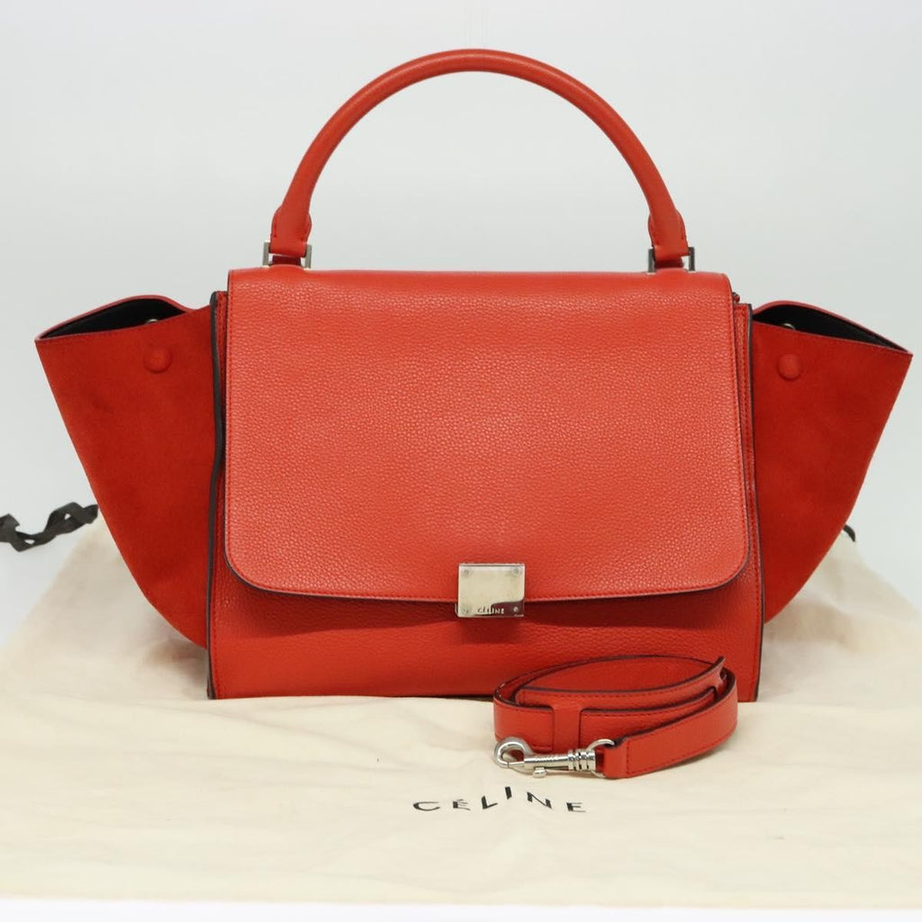 Celine Trapeze Bag Leather With Suede Red Leather Handbag