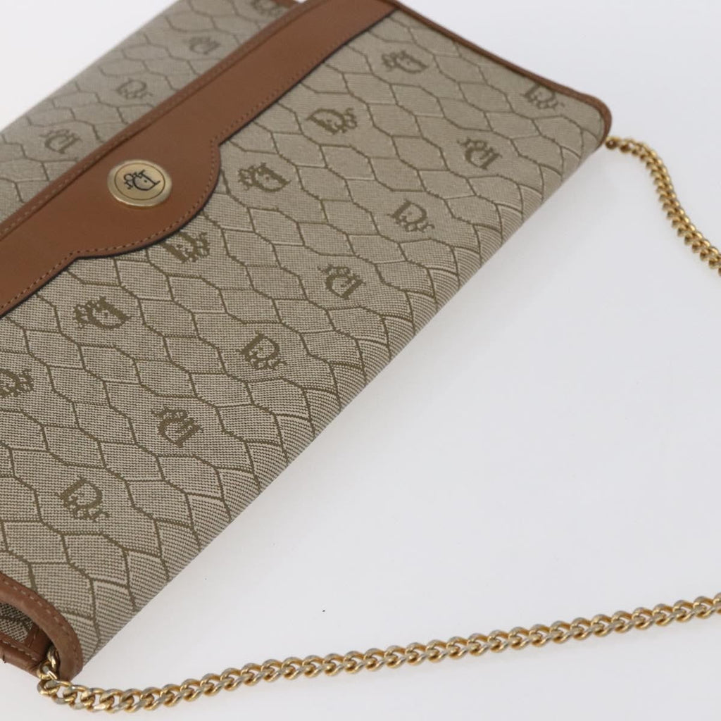 Christian Dior Vintage Honeycomb Chain Canvas Beige Canvas Shoulder Bag Bag (Pre-Owned)