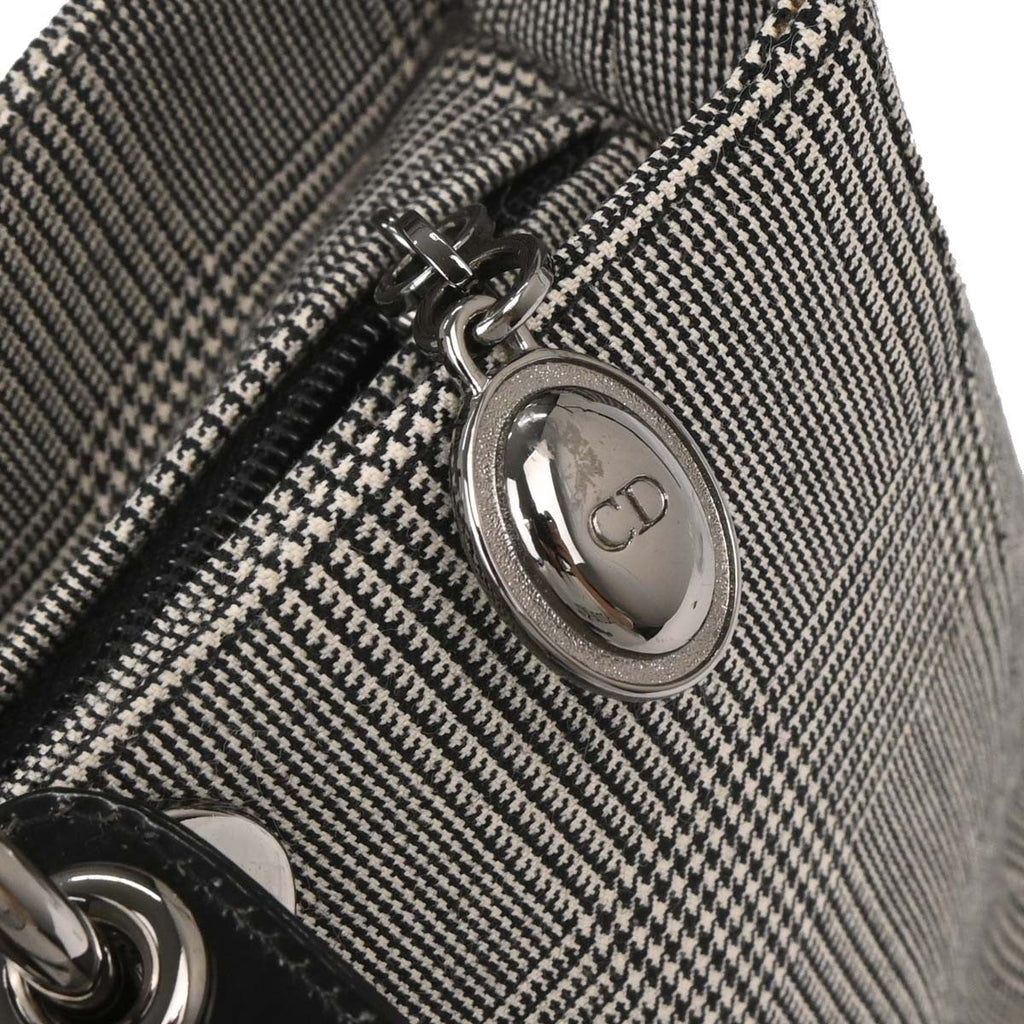 Christian Dior Vintage Lady Dior Bag Houndstooth Canvas Black Canvas Handbag (Pre-Owned)