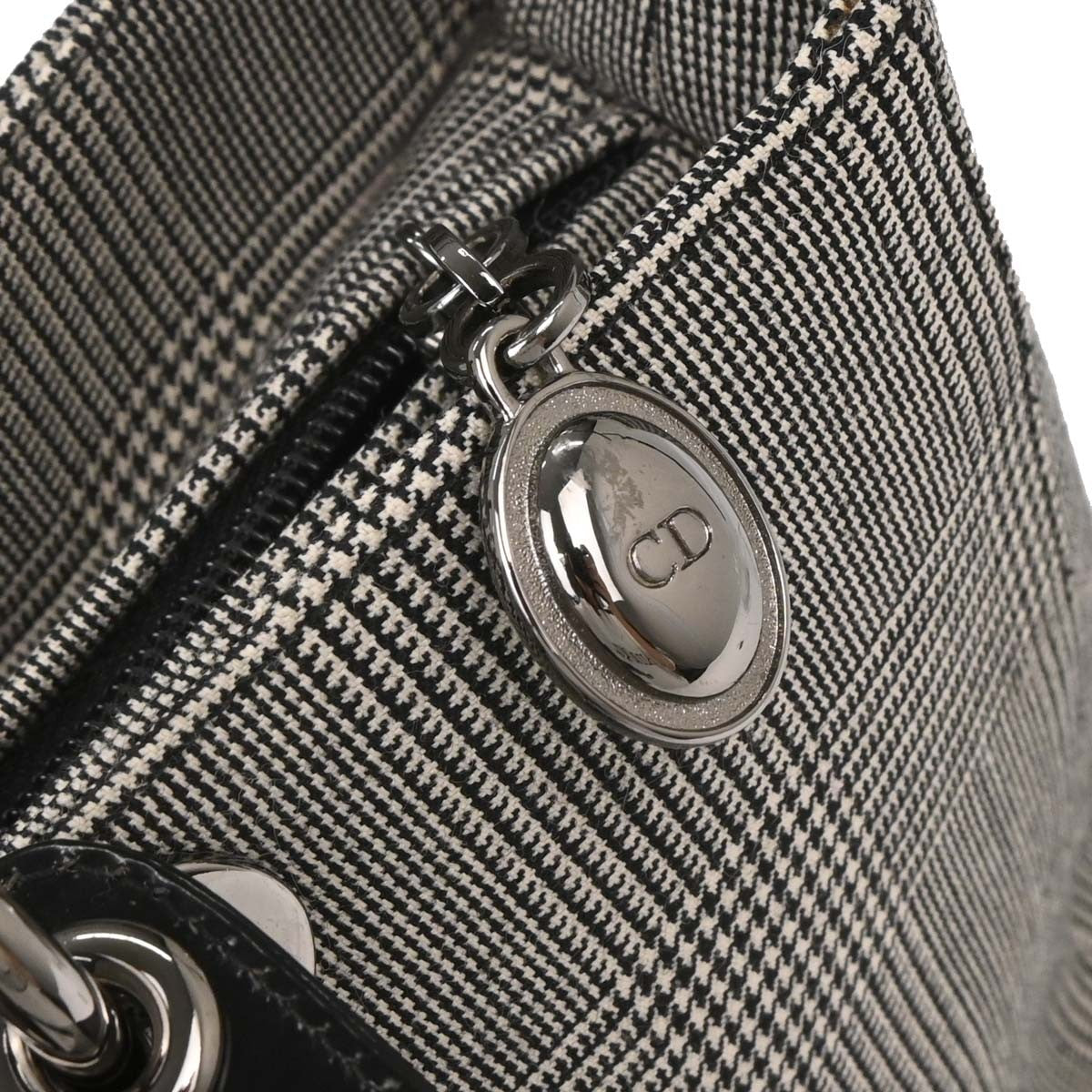 Christian Dior Vintage Lady Dior Bag Houndstooth Canvas Black Canvas Handbag (Pre-Owned)