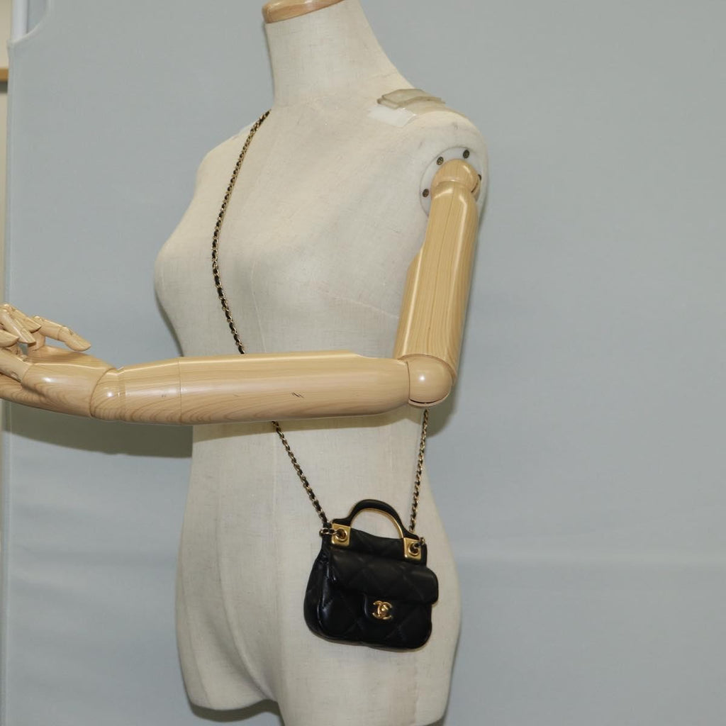 Chanel Lady Handle Flap Card Holder On Chain Quilted Calfskin Black Leather Bag