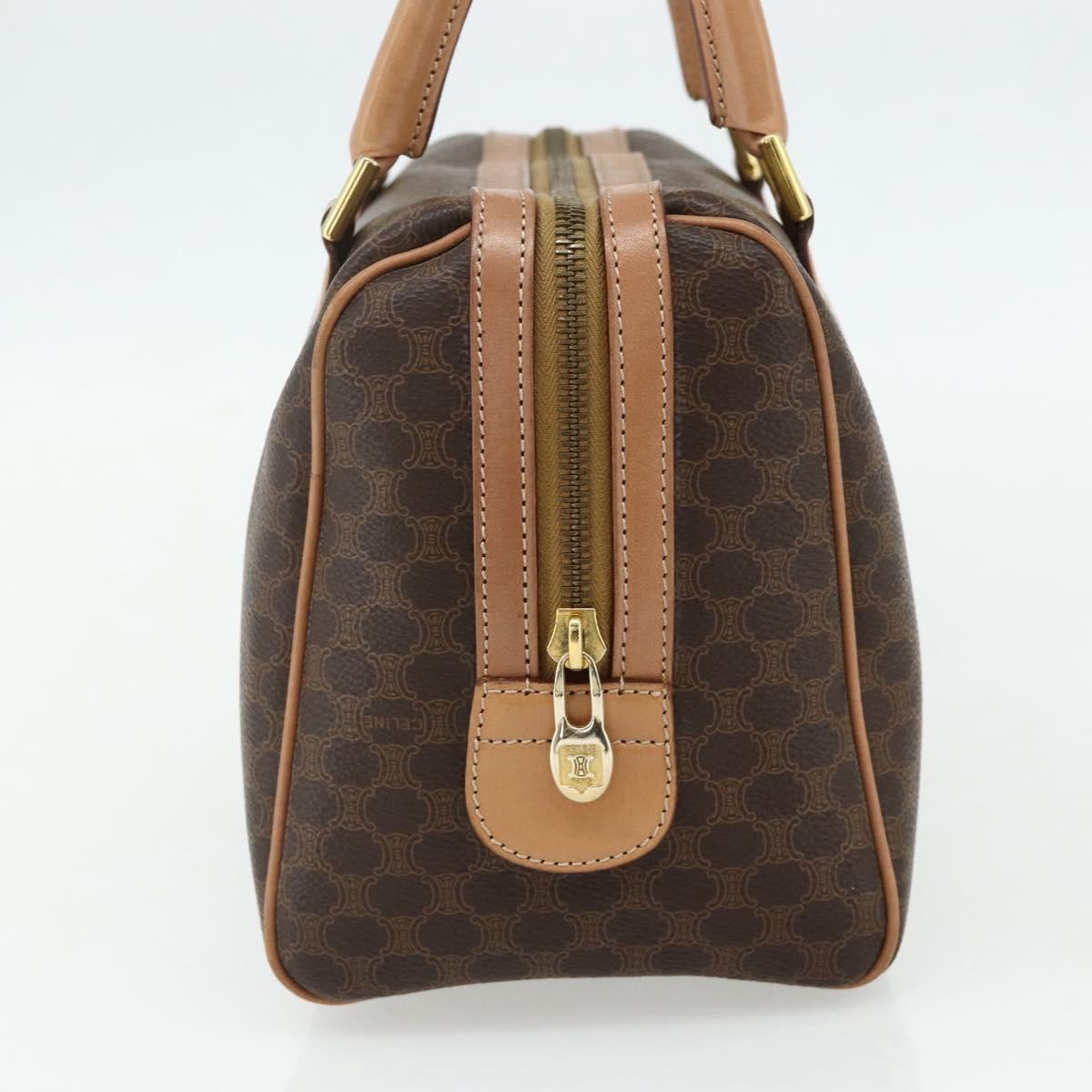 Celine Vintage Macadam Boston Bag Canvas And Leather Brown Canvas Handbag
