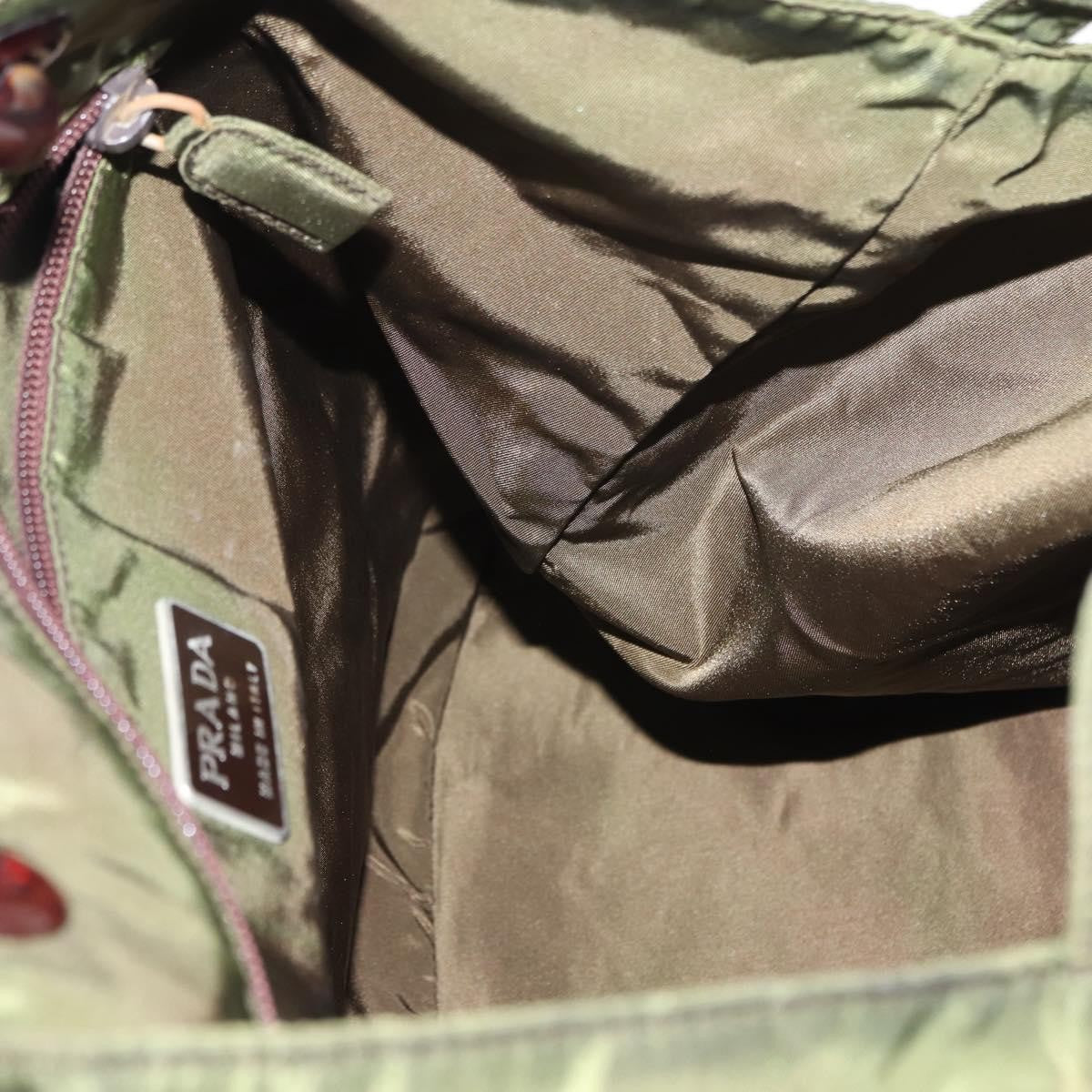 Prada Resin Handle Tote Tessuto Khaki Nylon Tote Bag Bag