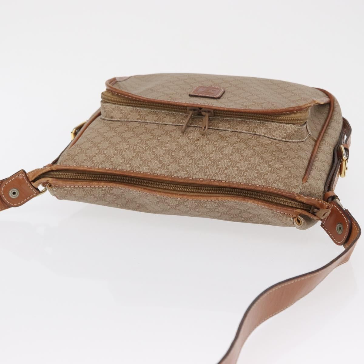 Celine Vintage Macadam Shoulder Bag Canvas And Leather Beige Canvas Shoulder Bag Bag