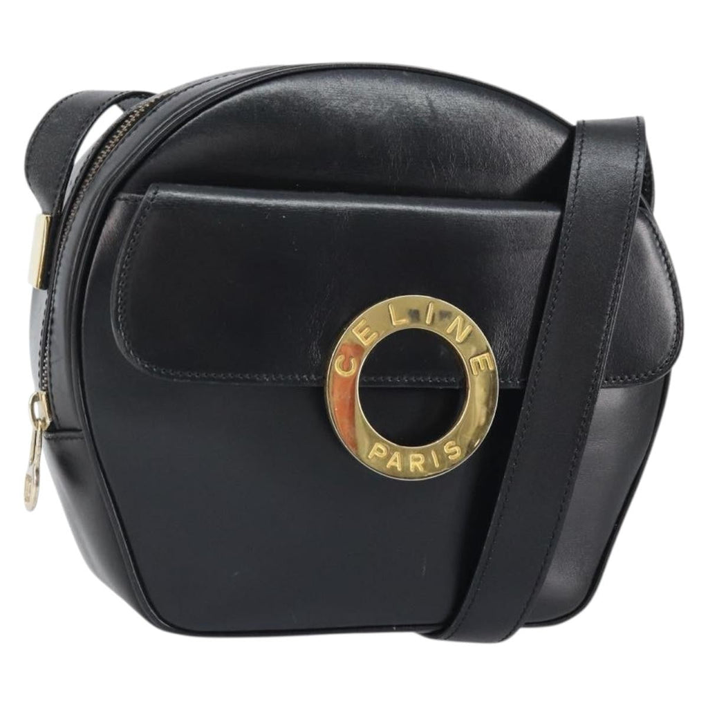 Celine Circle Logo Shoulder Bag Leather Black Leather Shoulder Bag Bag