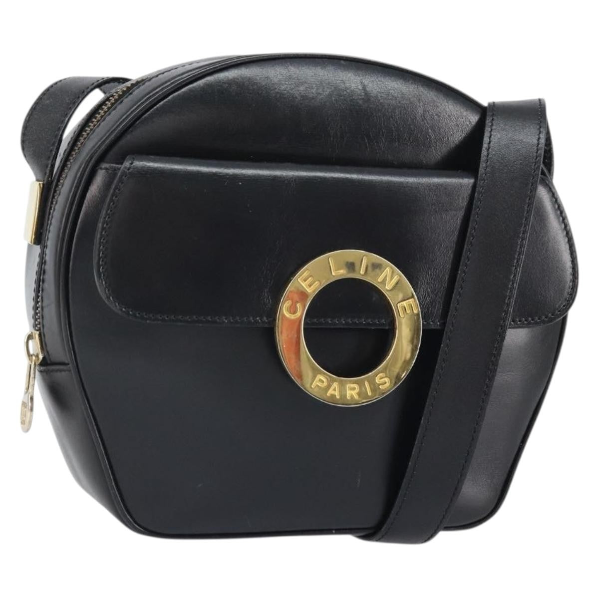 Celine Circle Logo Shoulder Bag Leather Black Leather Shoulder Bag Bag