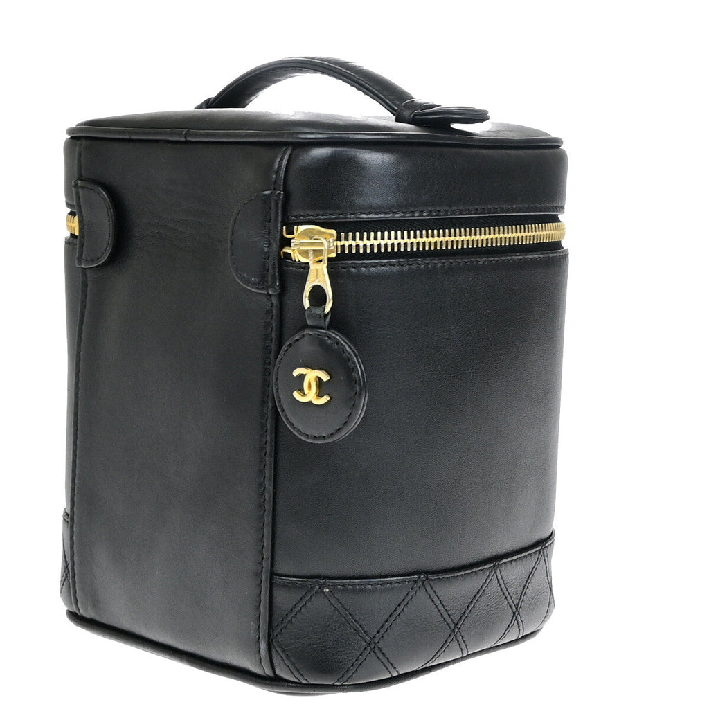 Chanel Vanity Pouch Leather Black Leather Bag