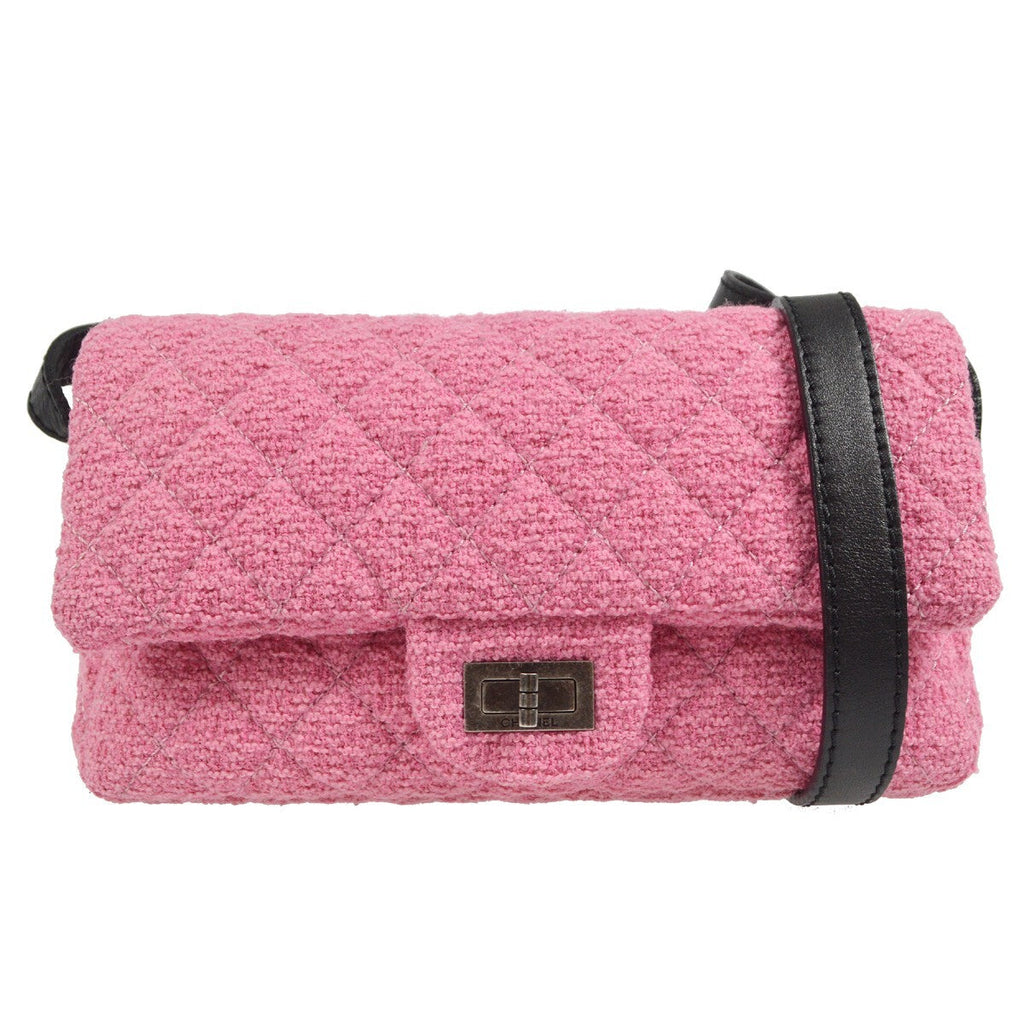 Chanel Easy Reissue Messenger Flap Bag Quilted Tweed Pink Tweed Shoulder Bag Bag