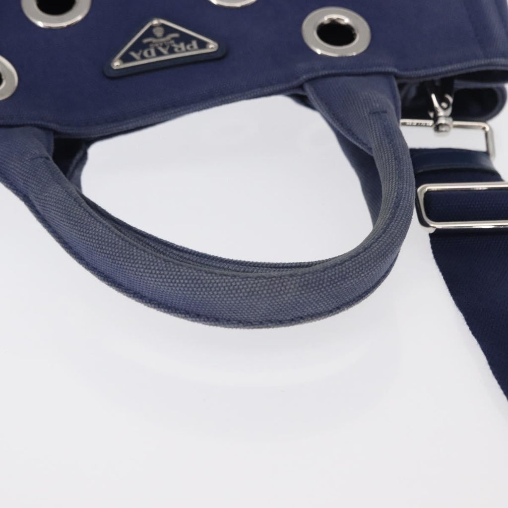 Prada Canapa Convertible Tote Grommet Embellished Canvas Blue Canvas Tote Bag Bag
