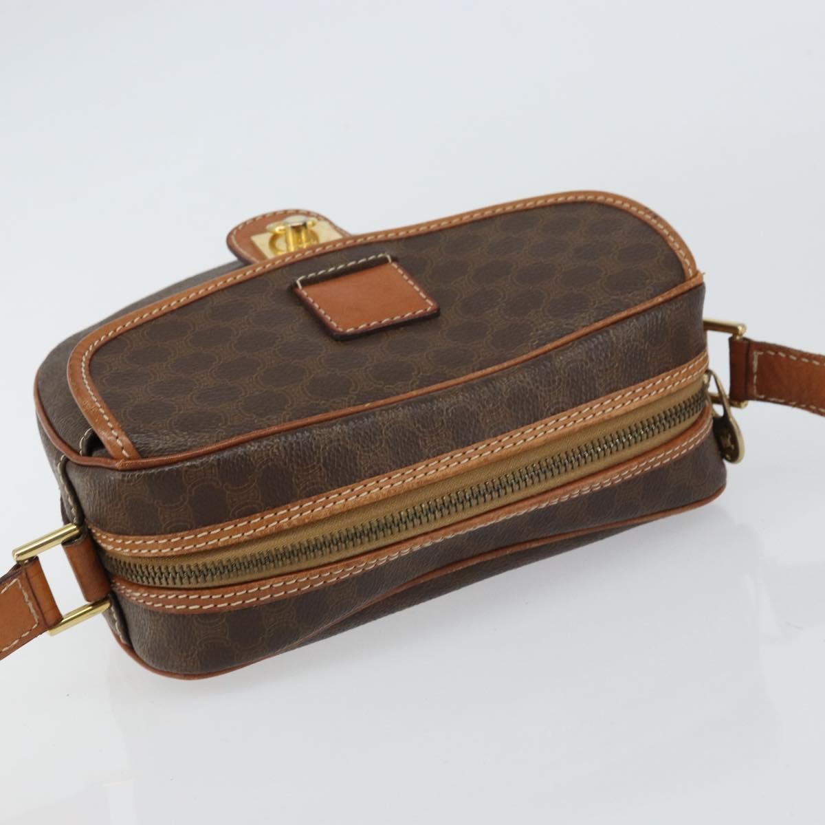 Celine Vintage Macadam Shoulder Bag Canvas And Leather Brown Canvas Shoulder Bag Bag
