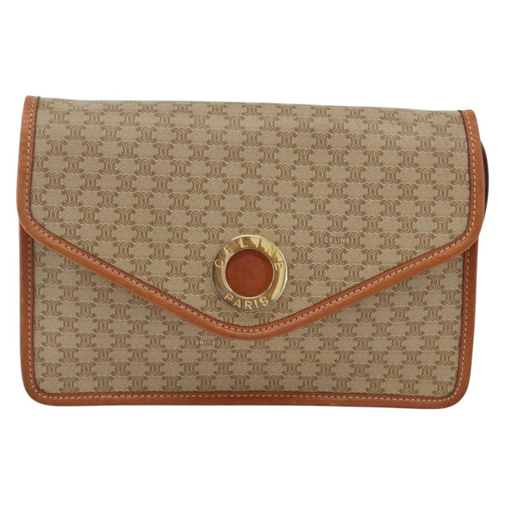 Celine Vintage Macadam Circle Logo Shoulder Bag Canvas And Leather Beige Canvas Shoulder Bag Bag