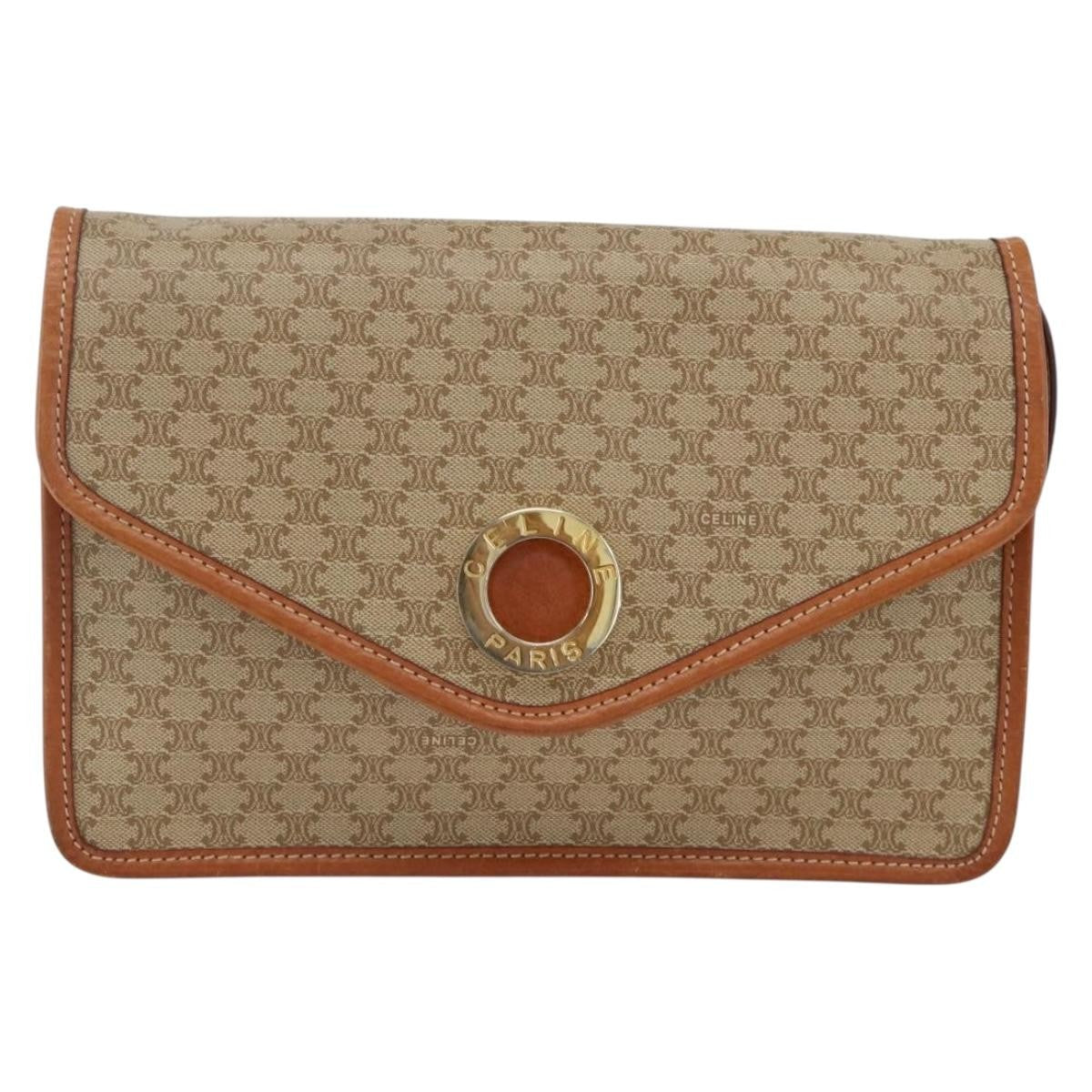 Celine Vintage Macadam Circle Logo Shoulder Bag Canvas And Leather Beige Canvas Shoulder Bag Bag