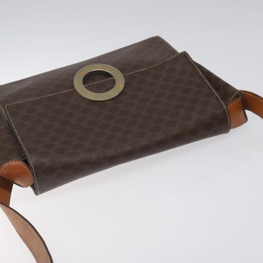 Celine Vintage Macadam Circle Logo Shoulder Bag Canvas And Leather Brown Canvas Shoulder Bag Bag
