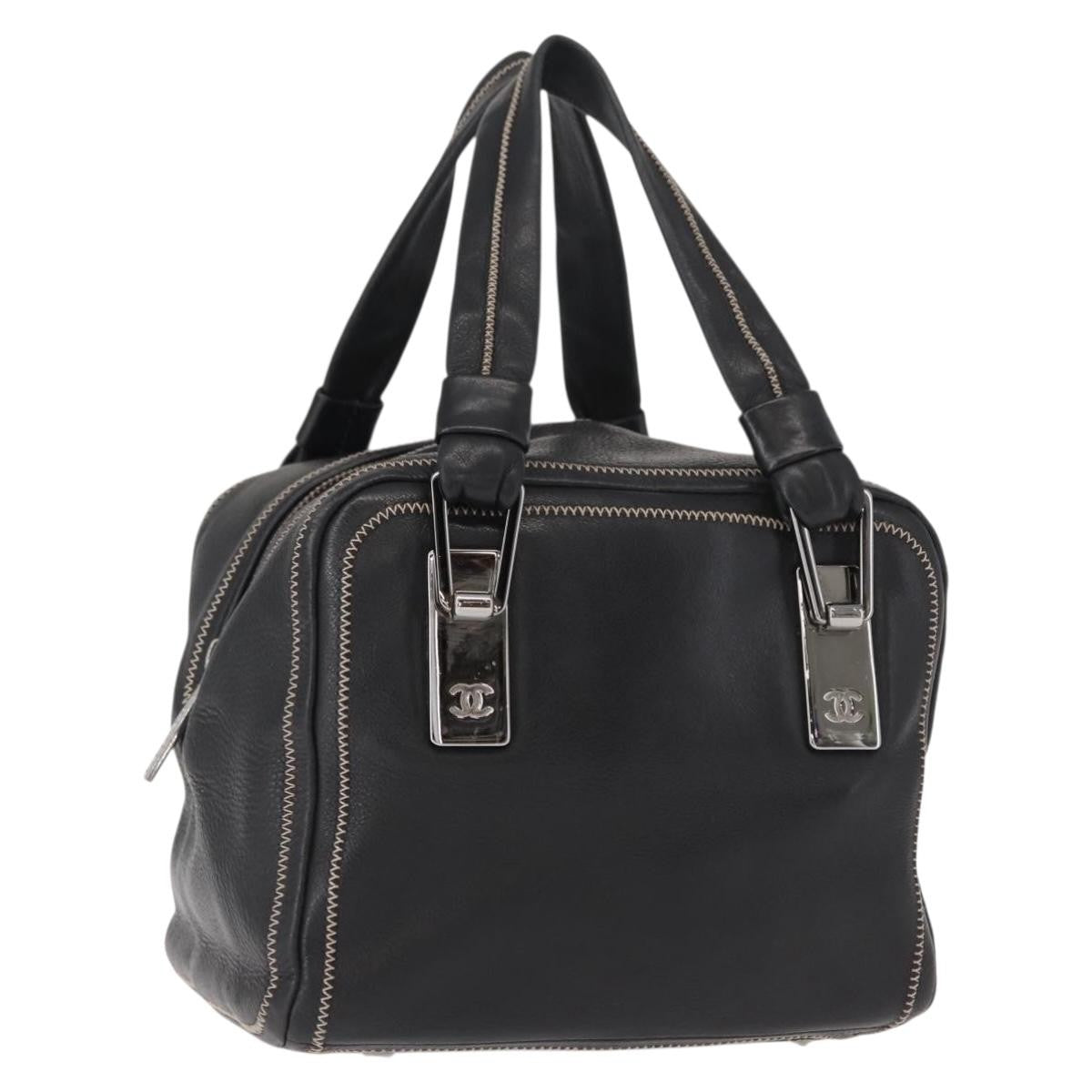 Chanel Cc Bowler Quilted Caviar Black Leather Handbag