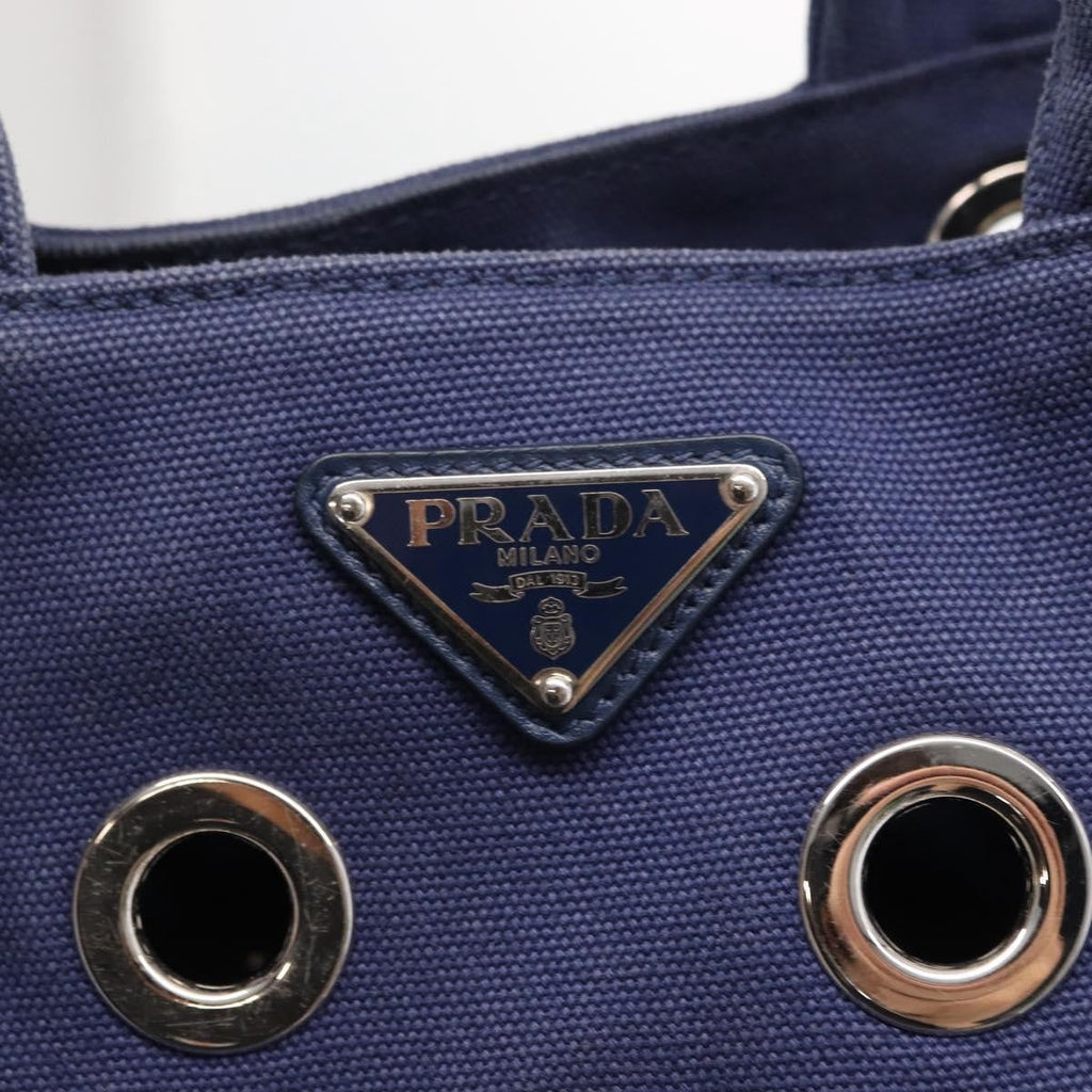 Prada Canapa Convertible Tote Grommet Embellished Canvas Blue Canvas Tote Bag Bag