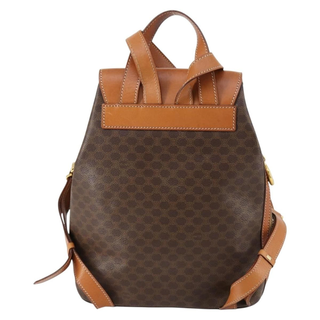 Celine Vintage Macadam Backpack Canvas And Leather Brown Canvas Backpack Bag
