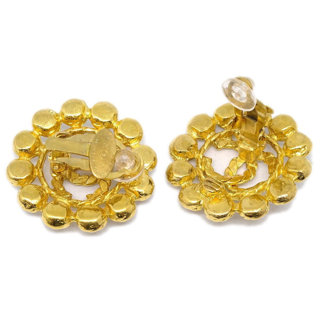 Chanel Vintage Round Cc Clip-On Earrings Metal Gold Gold_Plated Earrings Jewelry