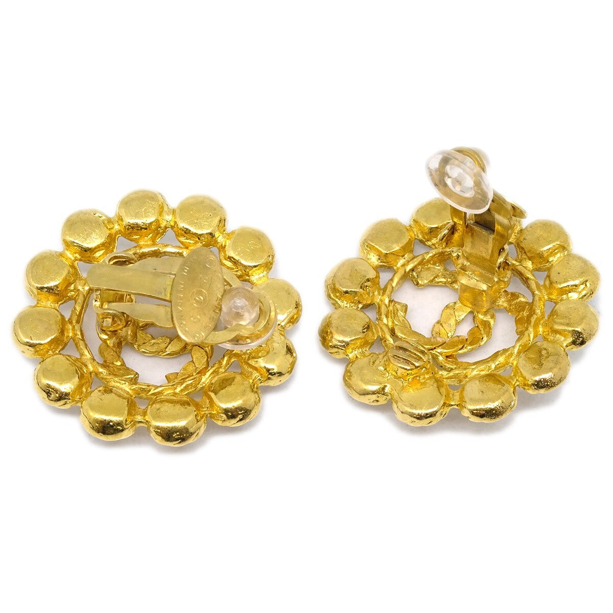 Chanel Vintage Round Cc Clip-On Earrings Metal Gold Gold_Plated Earrings Jewelry