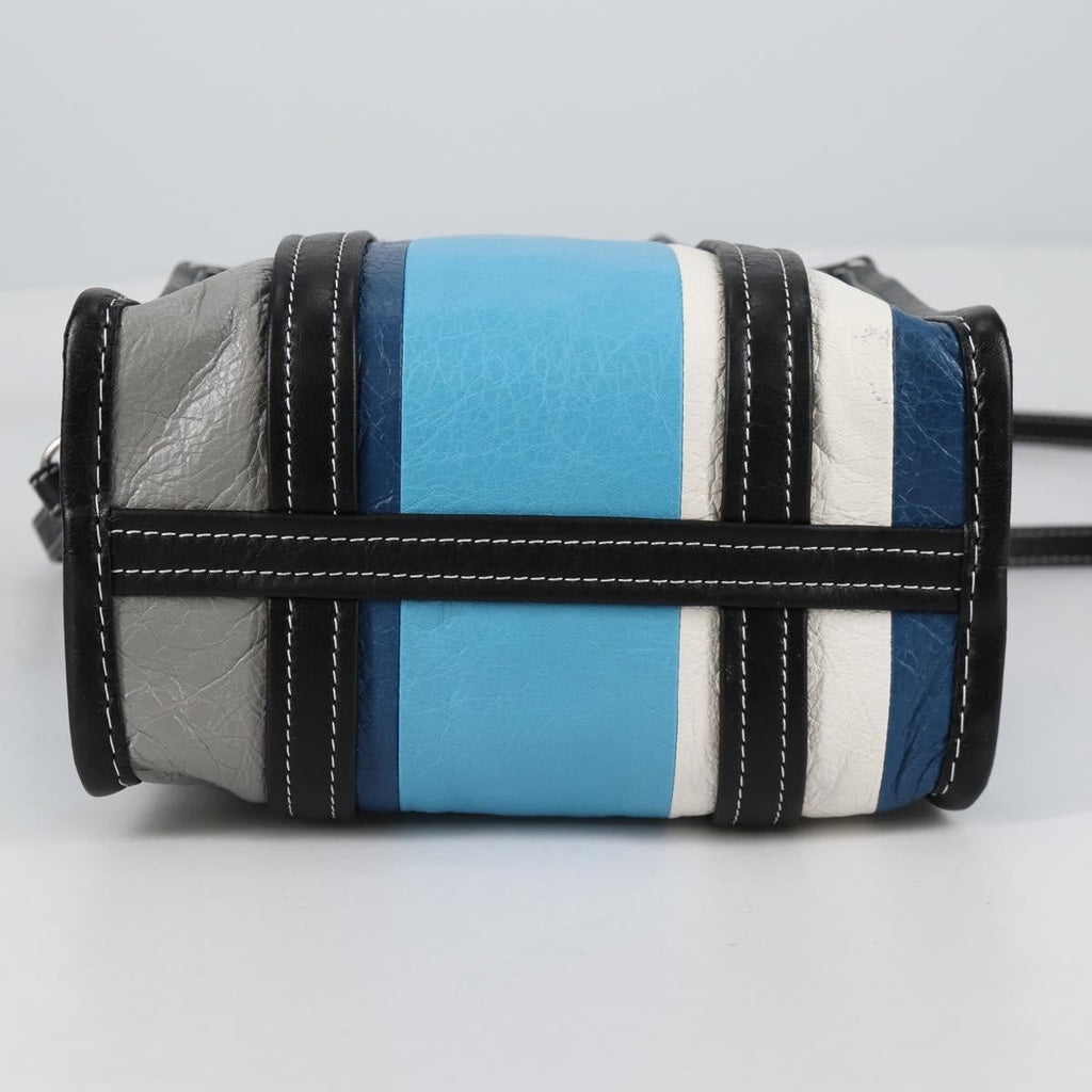 Balenciaga Bazar Convertible Tote Striped Leather Blue Leather Tote Bag
