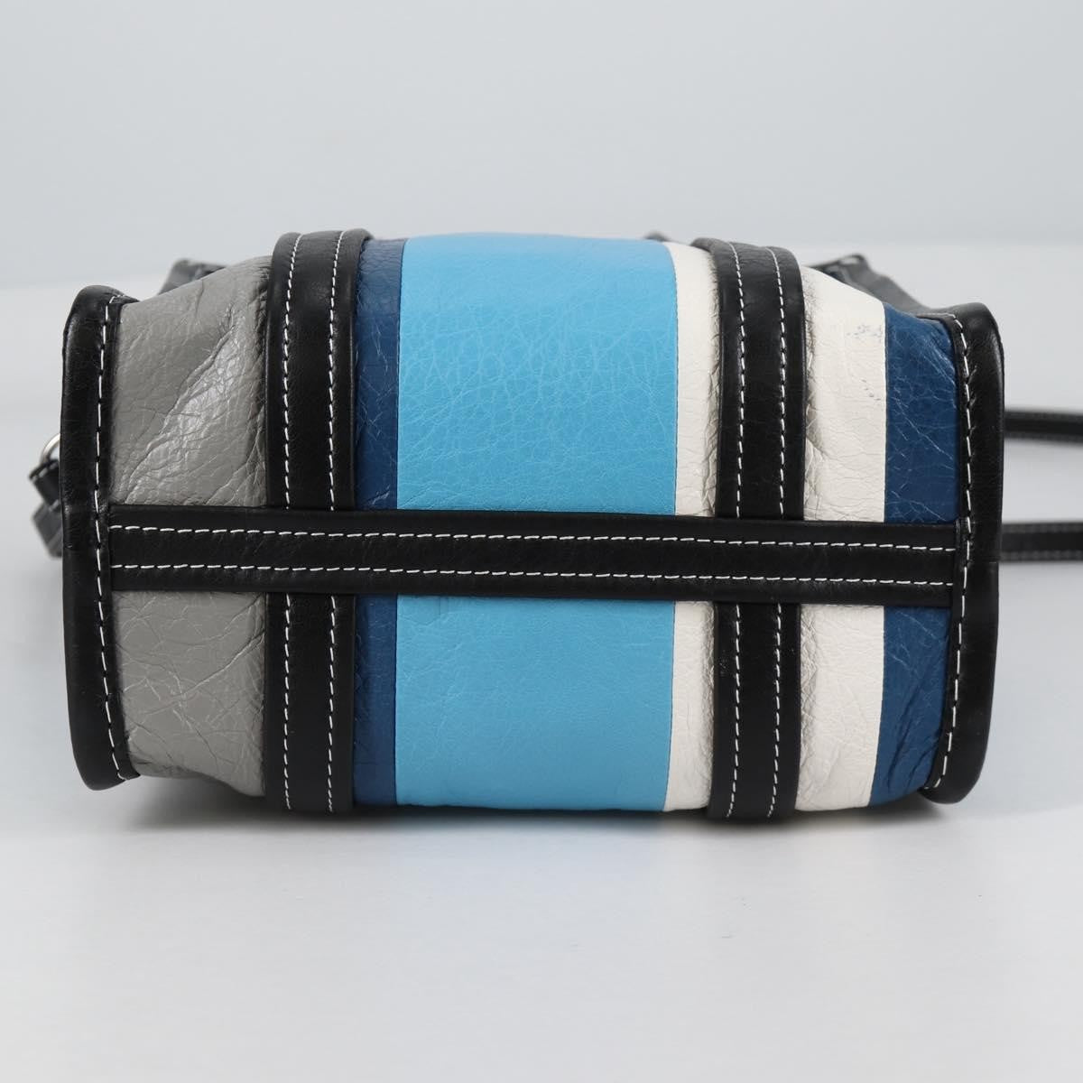Balenciaga Bazar Convertible Tote Striped Leather Blue Leather Tote Bag