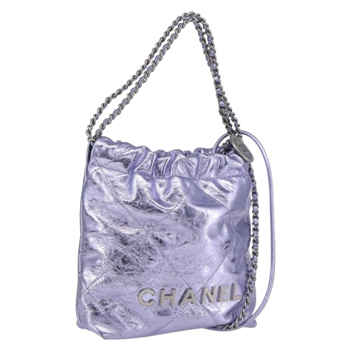 Chanel 22 Chain Hobo Quilted Calfskin Purple Leather Shoulder Bag Bag