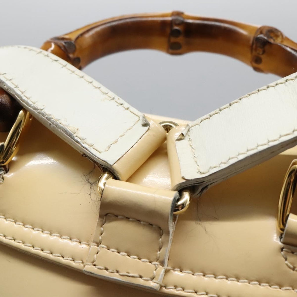 Gucci Vintage Bamboo Backpack Patent Beige Patent_Leather Backpack Bag (Pre-Owned)
