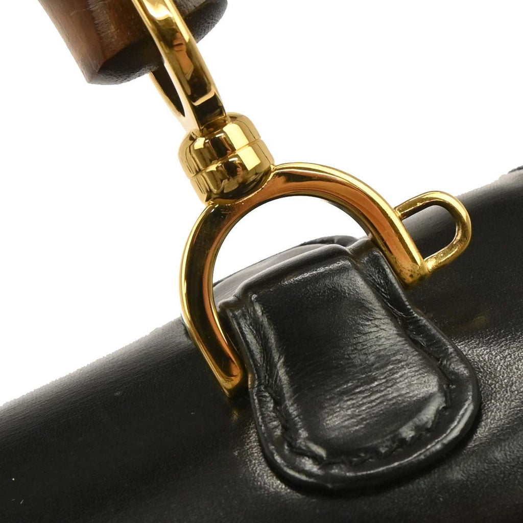 Gucci Vintage Convertible Bamboo Top Handle Bag Leather Black Leather Handbag (Pre-Owned)