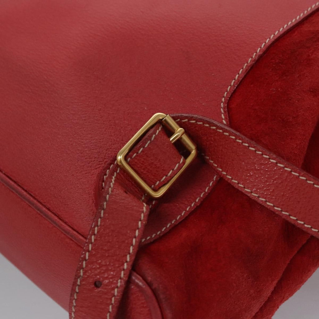 Gucci Vintage Bamboo Backpack Suede And Leather Red Suede Backpack Bag (Pre-Owned)
