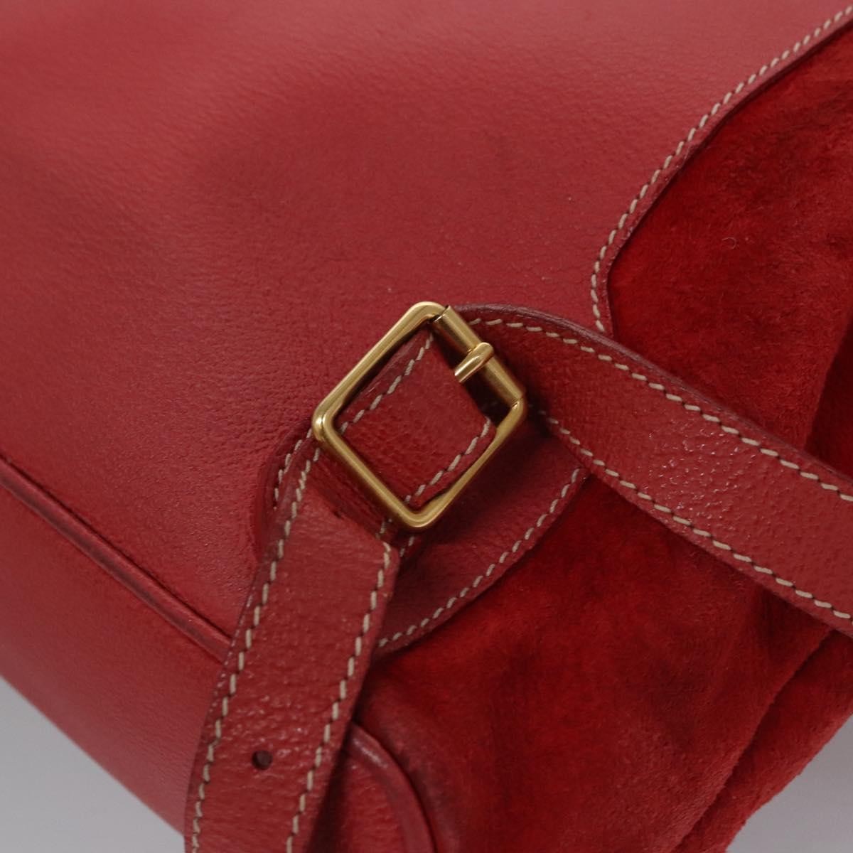 Gucci Vintage Bamboo Backpack Suede And Leather Red Suede Backpack Bag (Pre-Owned)